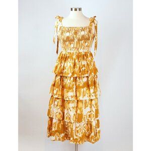 Cleobella Shae Midi Dress Yellow Watercolor Ikat Print - Size Medium
